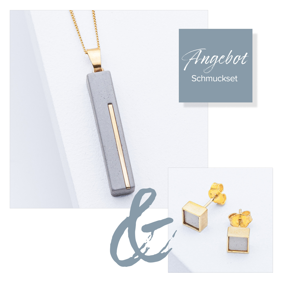 Betonschmuck C2 und Ohrringe C10 Gold im Set aus der Studio 4L Betonmanufaktur