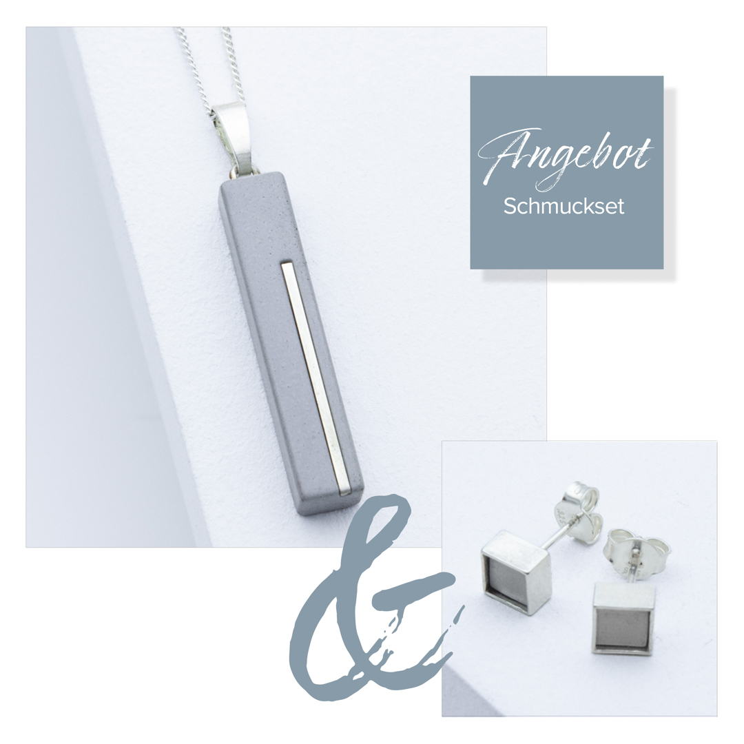 Betonschmuck C2 und Ohrringe C10 Silber im Set aus der Studio 4L Betonmanufaktur