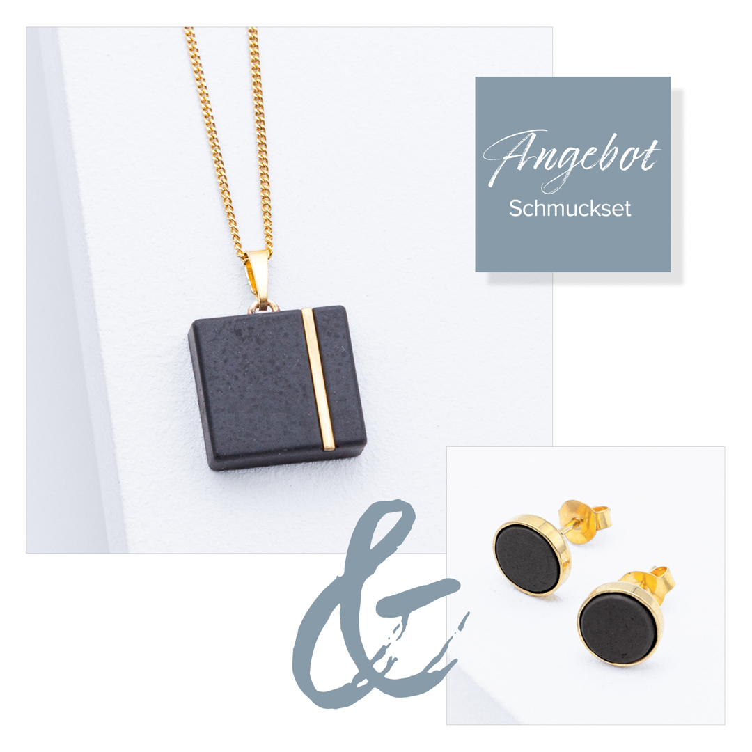 Betonschmuck Set C30 mit Ohrring R20 in Gold Grau im Set aus der Studio 4L Betonmanufaktur