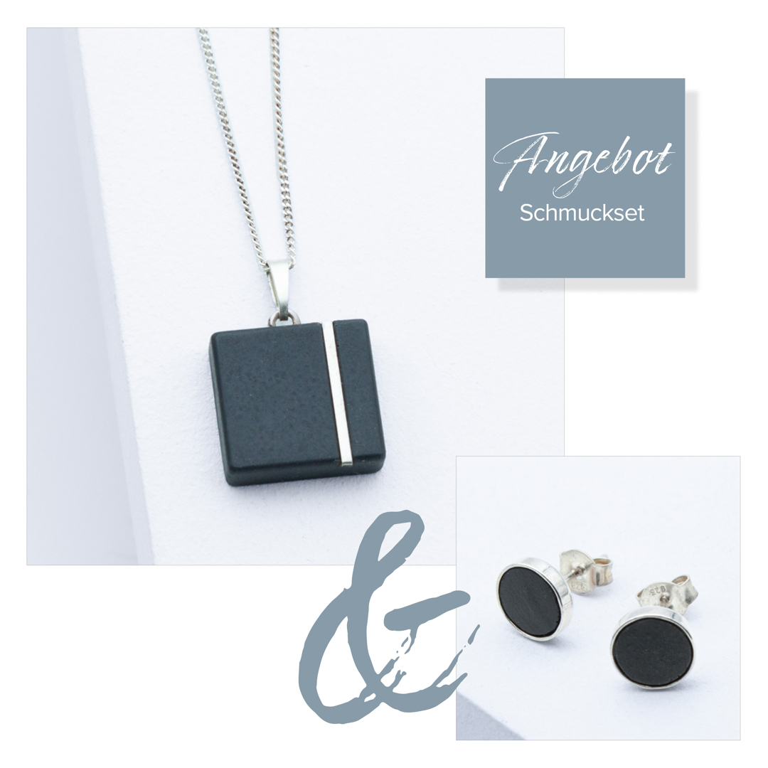 Betonschmuck C30R20 Silber im Set aus der Studio 4L Betonmanufaktur