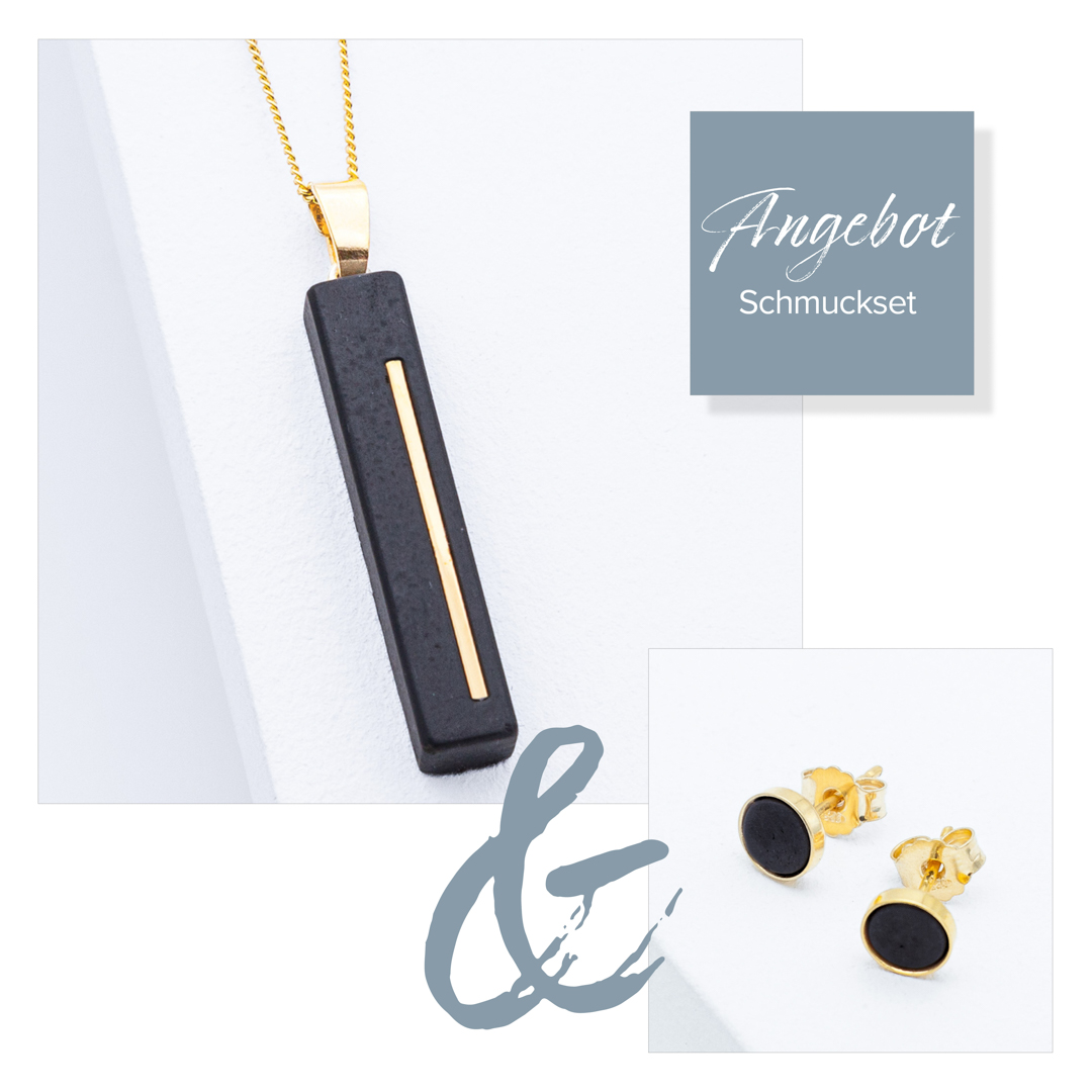 Betonschmuck Set C3 mit Ohrring R10 in Gold Schwarz im Set aus der Studio 4L Betonmanufaktur