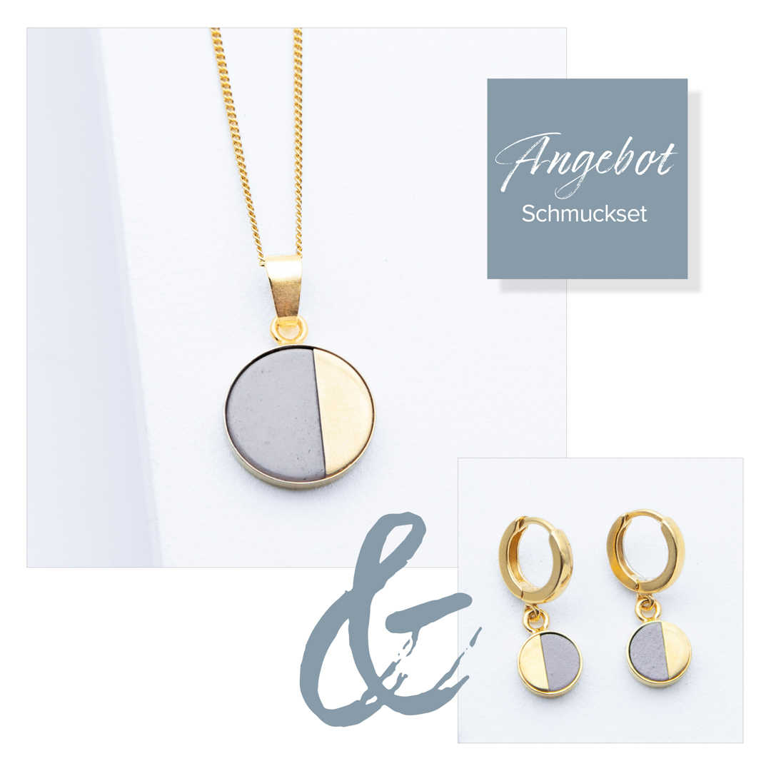 Einzigartiger Betonschmuck im Set R01 Silber handgefertigt aus hochwertig goldplattiertem Silber und hochfestem Beton von Studio 4L