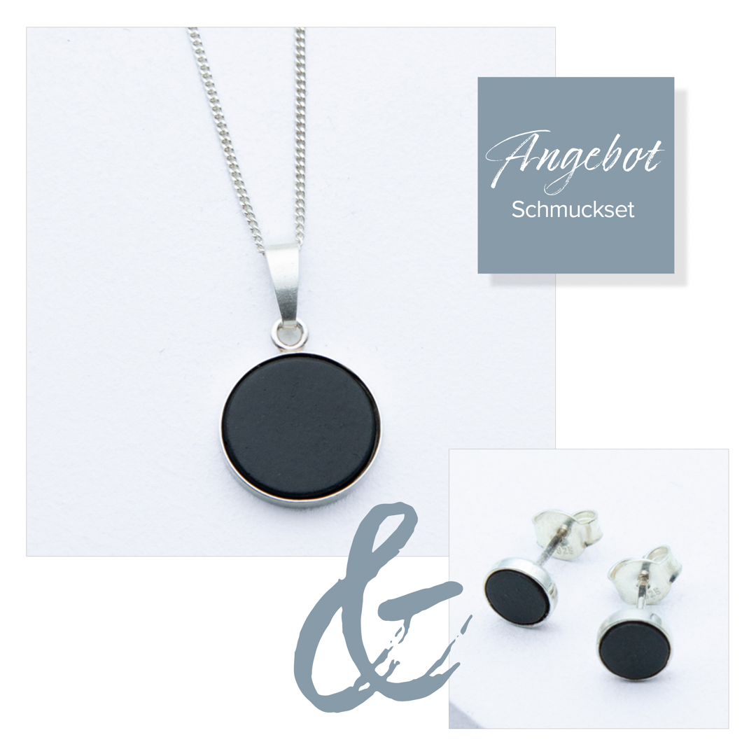 Betonschmuck Kette R0F und Ohrringen R10 Silber Schwarz im Set aus der Studio 4L Betonmanufaktur