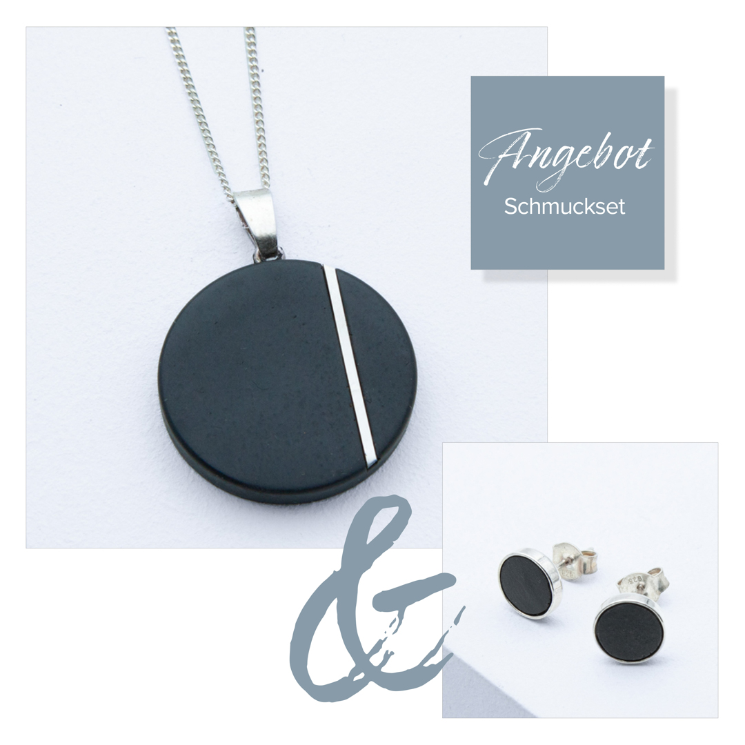 Betonschmuck Kette R1 und Ohrringen R20 Silber Schwarz im Set aus der Studio 4L Betonmanufaktur