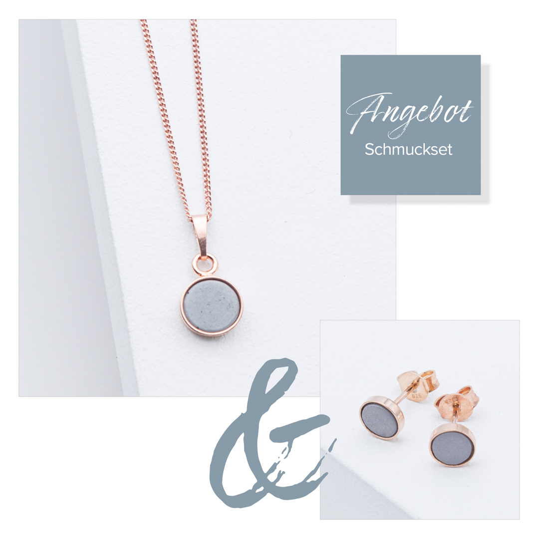 Exquisites Betonschmuck-Set: Kette R20 und Ohrringe R10 in elegantem Rosé, von der Studio 4L Betonmanufaktur handgefertigt