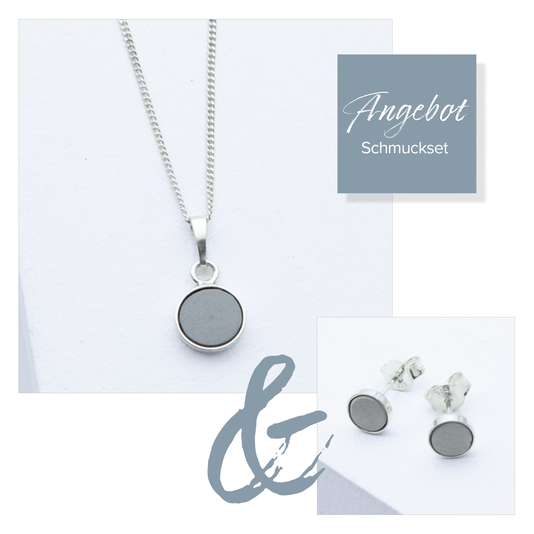Betonschmuck Kette R20 und Ohrstecker R10 Silber im Set aus der Studio 4L Betonmanufaktur