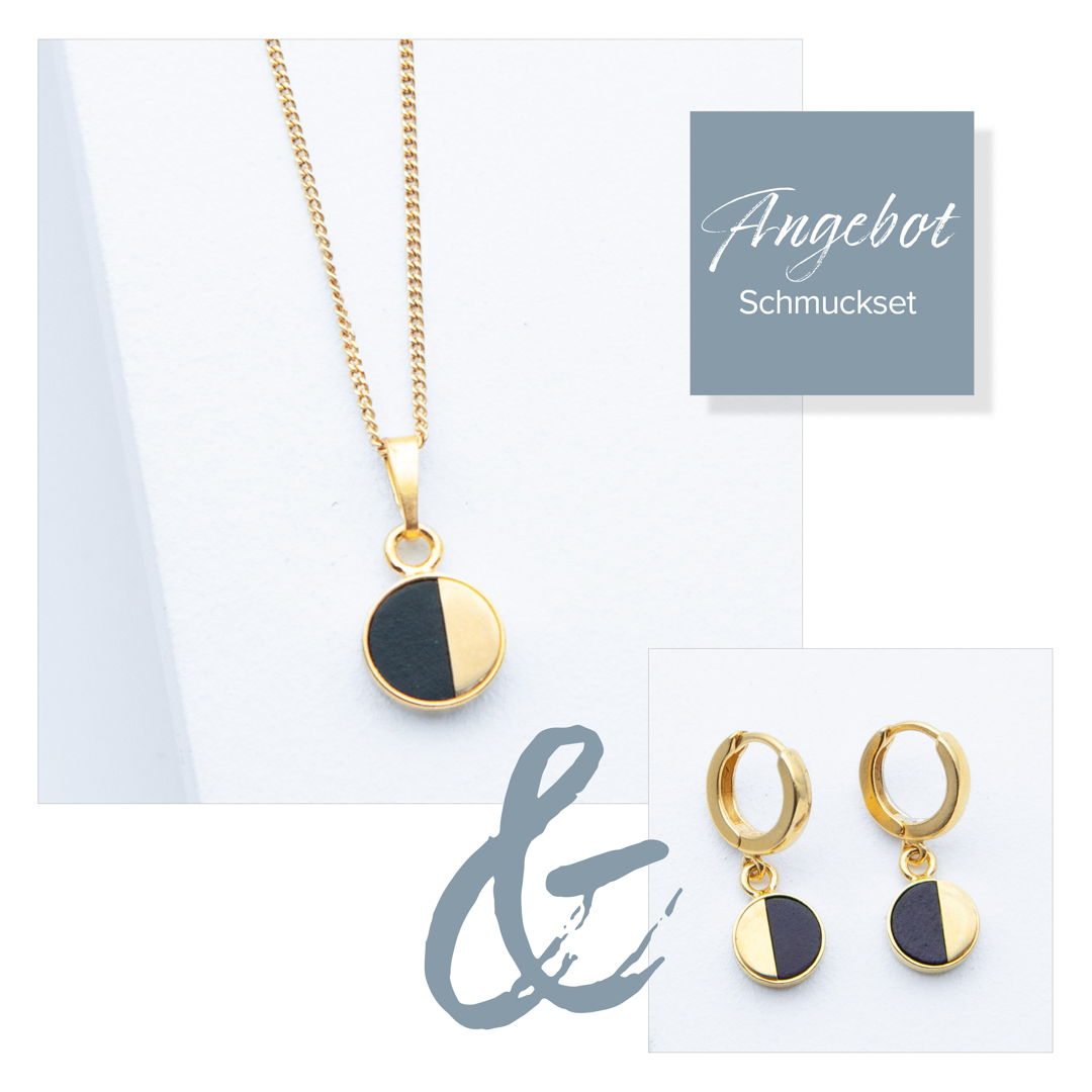 Betonschmuck Kette R21 und Creole R21 Gold Schwarz im Set aus der Studio 4L Betonmanufaktur