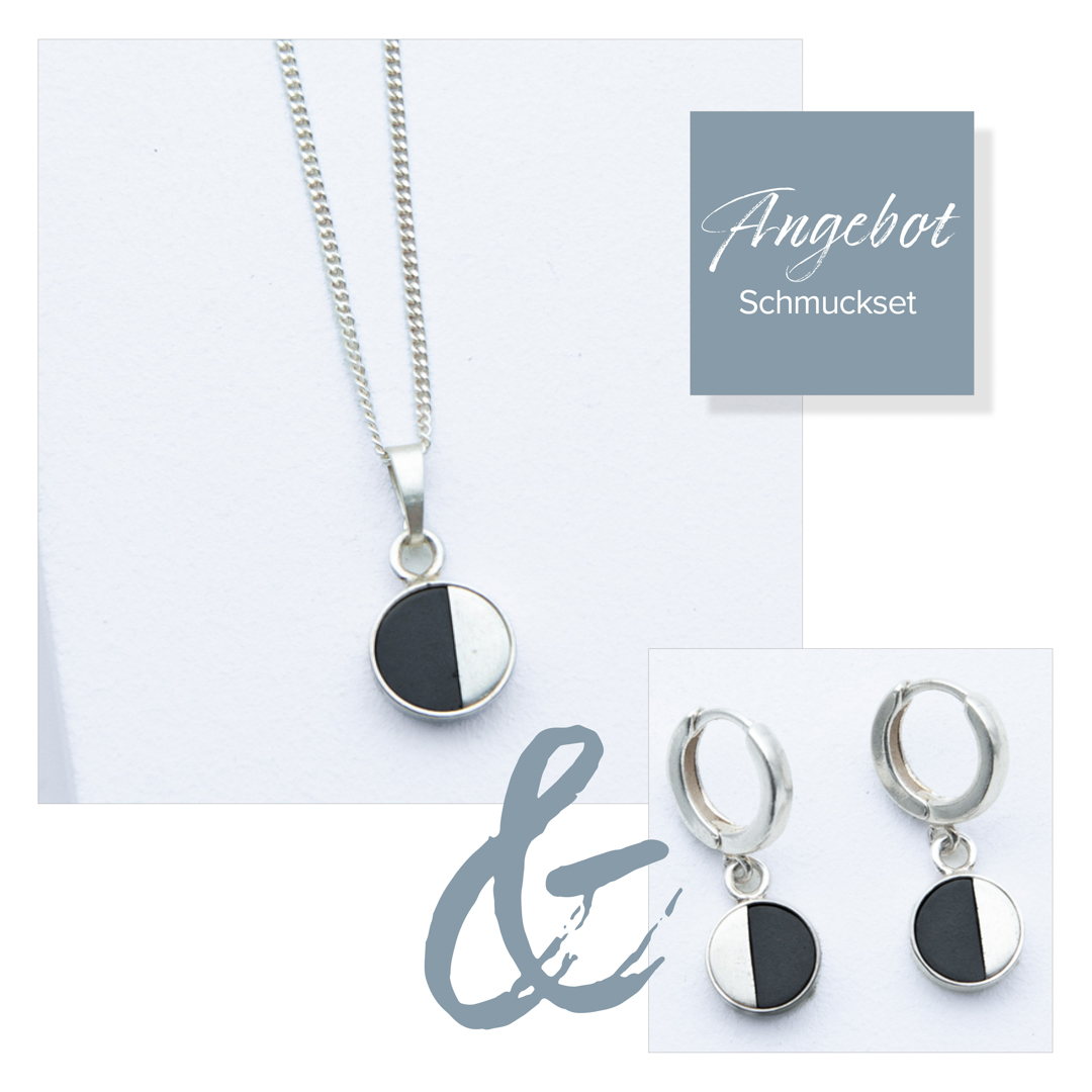 Betonschmuck Kette R21 und Creole R21 Silber im Set aus der Studio 4L Betonmanufaktur